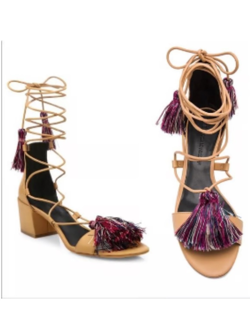 Rebecca Minkoff Leather Tassel Block Heel Gladiator Style Strappy Heels Size 7